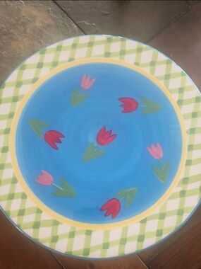 Hand-Painted Blue Floral Ceramic Cake Stand